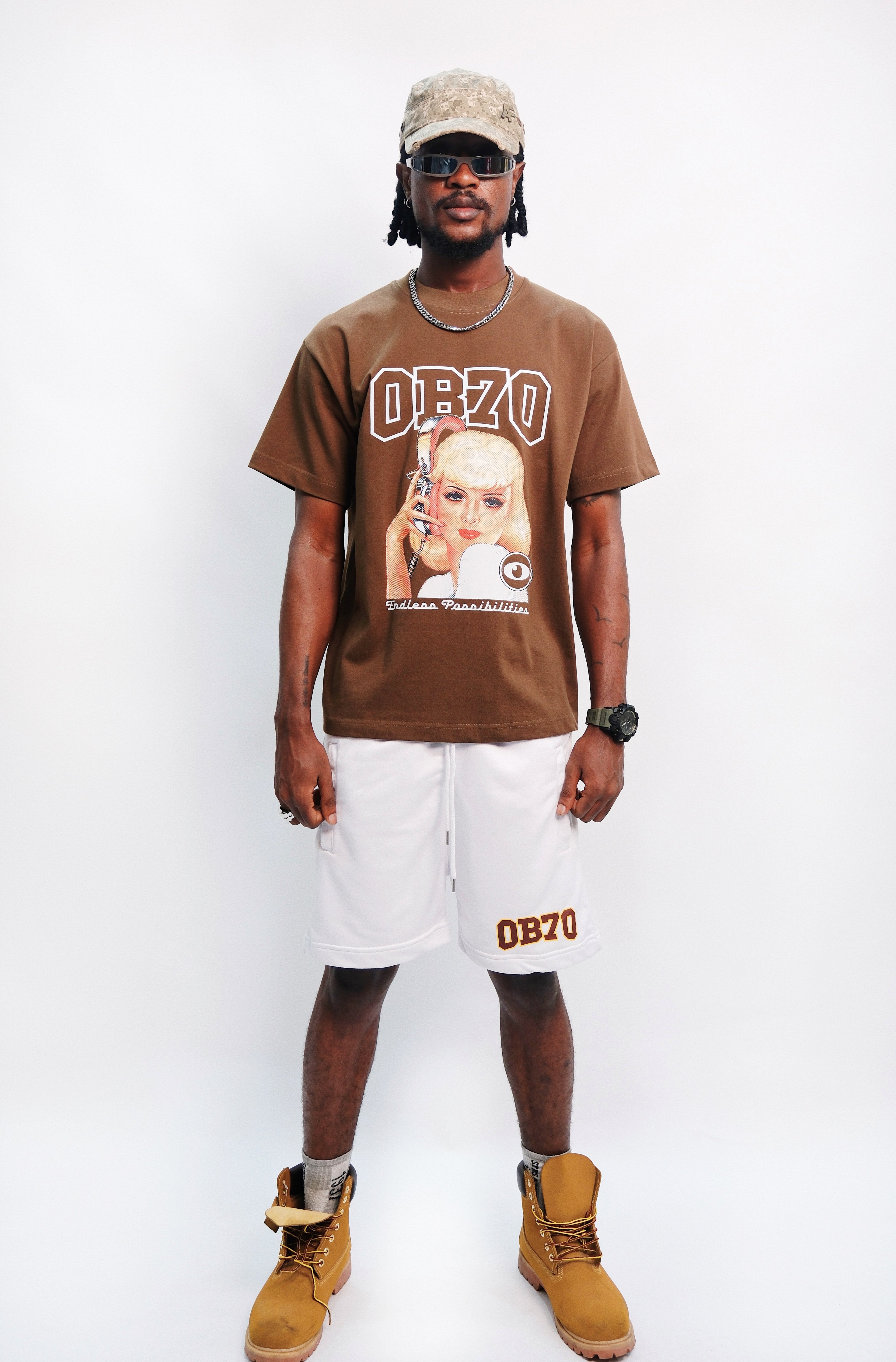 Another image of a model wearing Hotline Girl T-shirt