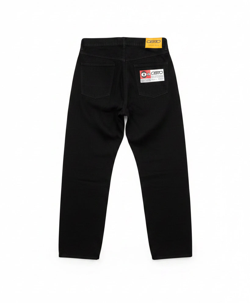 BlackOB70  jeans with a label on a white background