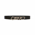Black belt with a silver buckle on a white background